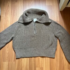 Varley Brown Ribbed Half-Zip Sweater